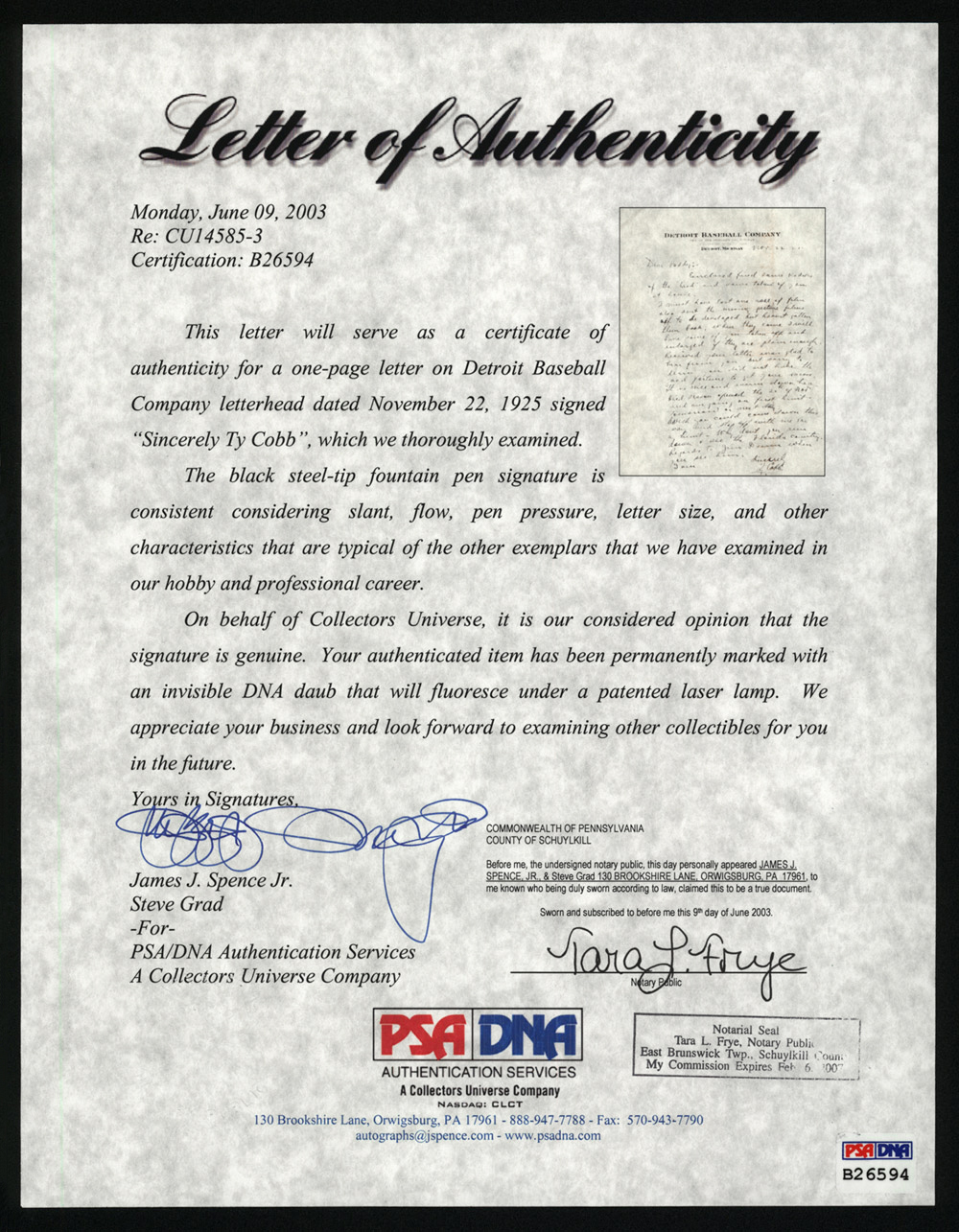 1925 Ty Cobb handwritten and signed letter PSA/DNA eBay