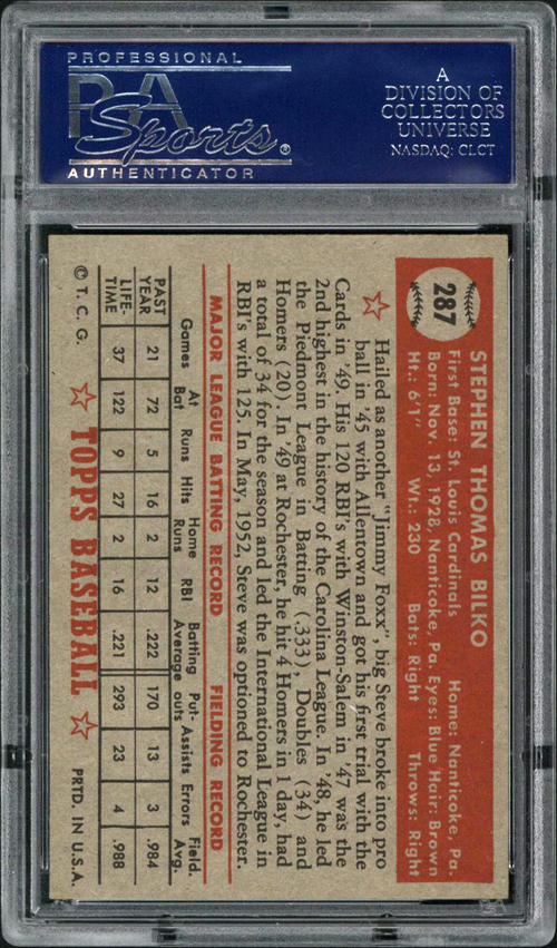 1952 Topps #287 Steve Bilko PSA 8.5 NM MT+  