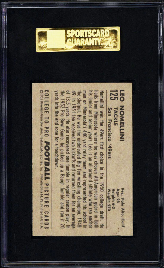 1952 Bowman Small 125 Leo Nomellini SGC 96