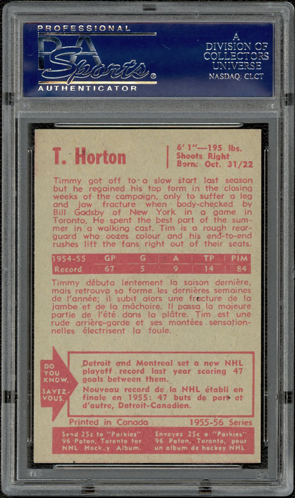 1955 56 Parkhurst #3 Tim Horton PSA 8 NM MT  