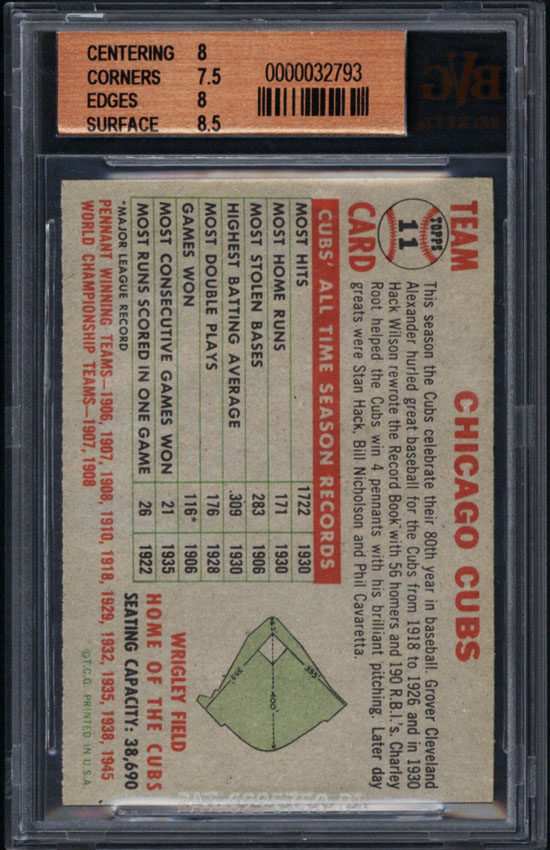 1956 Topps #11 Chicago Cubs Team BVG 8  