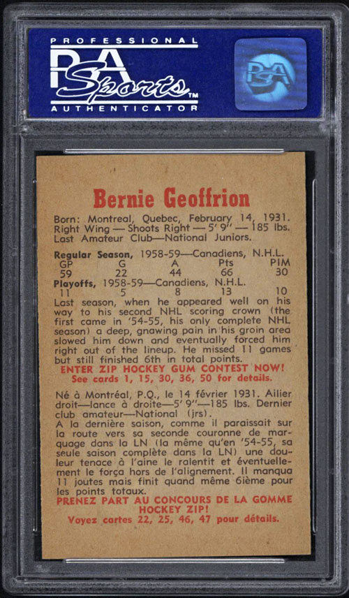 1959 60 Parkhurst 33 Bernie Boom Boom Geoffrion PSA 8