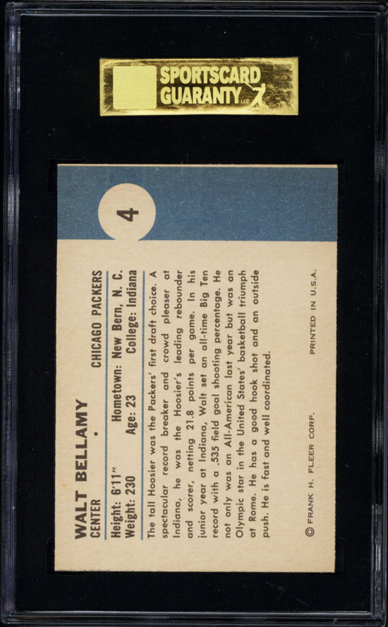 1961 62 Fleer 4 Walt Bellamy SGC 84