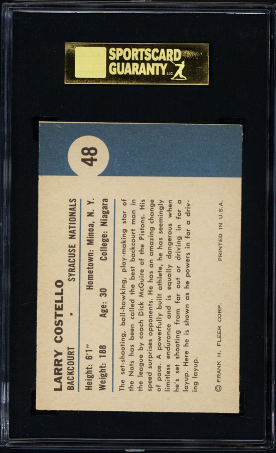 1961 62 Fleer #48 Larry Costello In Action SGC 88