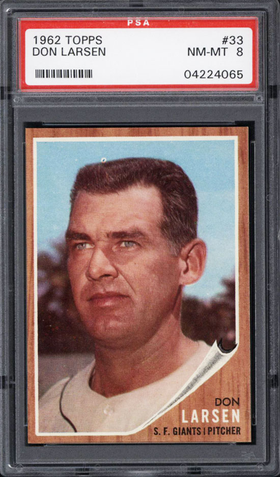 1962 topps 33 don larsen psa 8 c ondition d escription graded nm mt 8