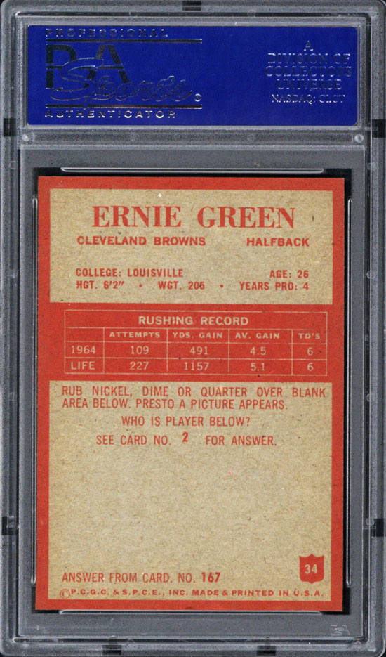 1965 Philadelphia 34 Ernie Green PSA 9