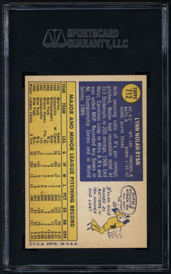 1970 Topps #712 Nolan Ryan SGC 96