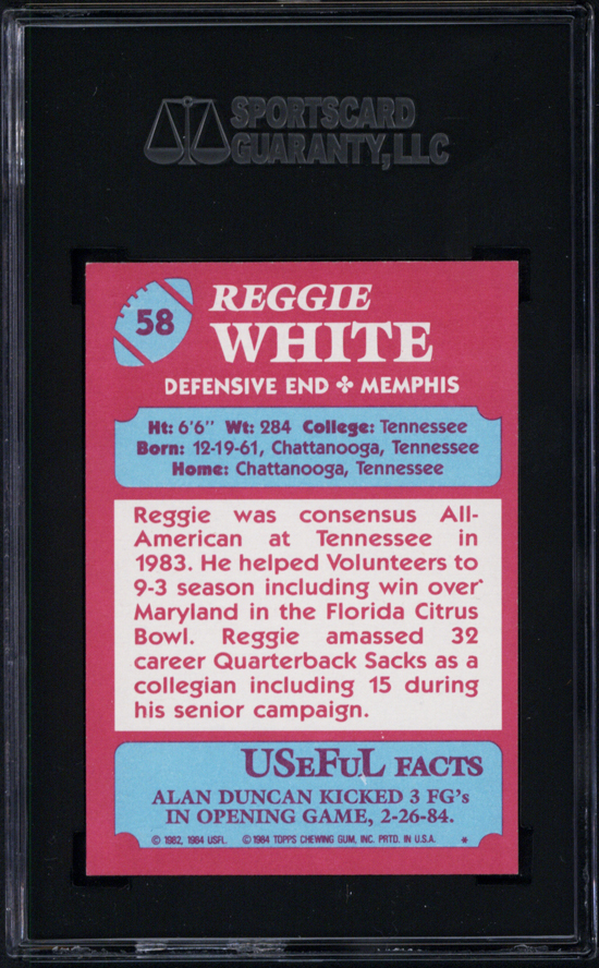 1984 Topps USFL #58 Reggie White SGC 98 Gem Mint 10  