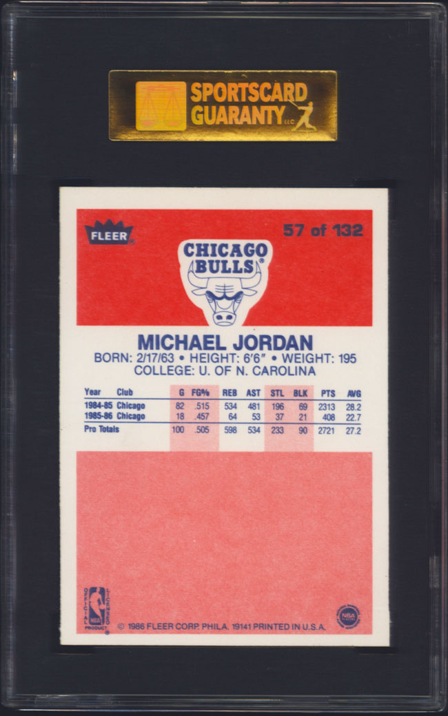 1986 87 Fleer #57 Michael Jordan SGC 96 MINT  