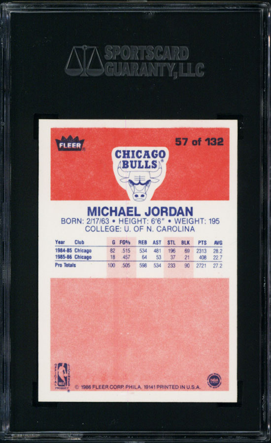 1986 87 Fleer #57 Michael Jordan SGC 98 GEM MINT  