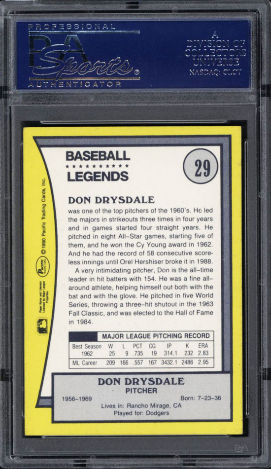 1990 Pacific Don Drysdale Autograph PSA/DNA NM 7  