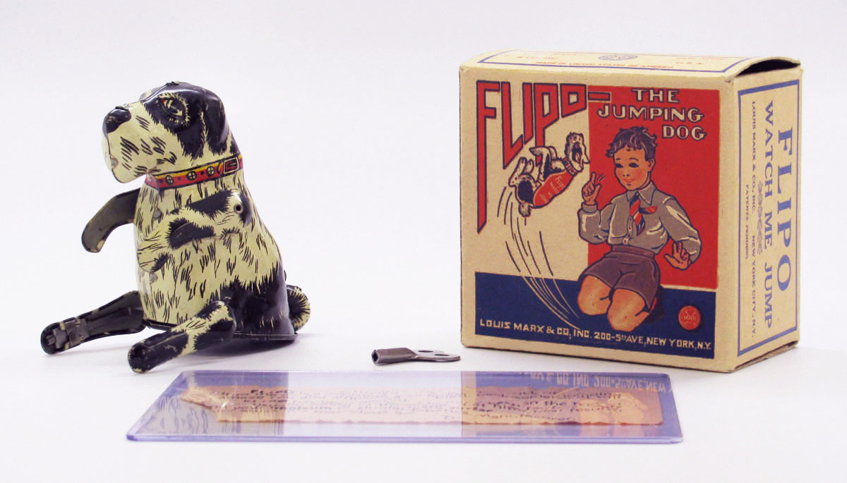 1930s Louis Marx “Flipo the Jumping Dog with box & key  